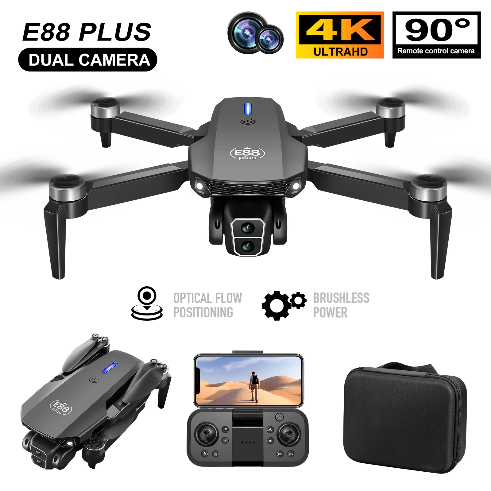 Rc Helicopter Electric - New E88 Plus Quadcopter Drone: 90°